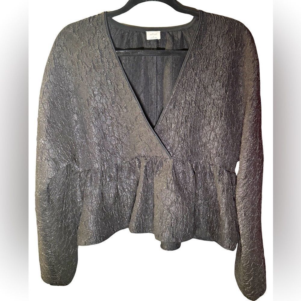 Blouse – Size Small Wilfred Textured Peplum V-Neck Long Sleeve Top